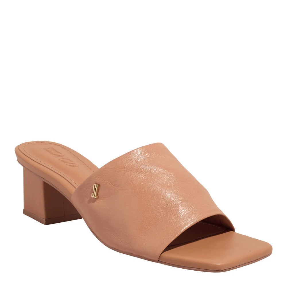 Mule Couro Nobre Soft Marrom Doce de Leite Salto Bloco Bico Quadrado - vista 2 de 3