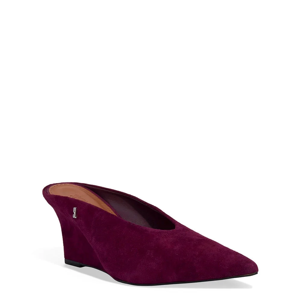 Scarpin Mule Couro Camurça Anabela Roxo - vista 2 de 5