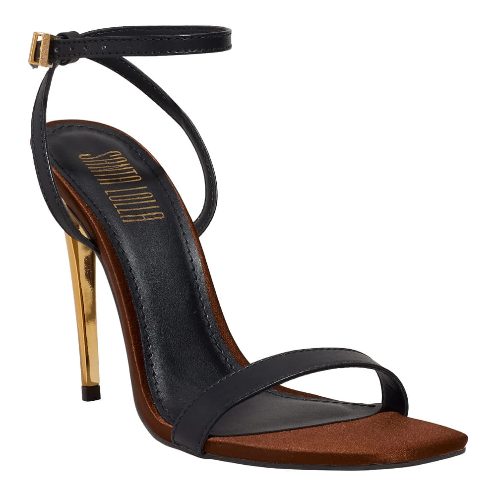 Sandália Couro Pelica Soft Salto Alto Fino Preto - vista 2 de 4
