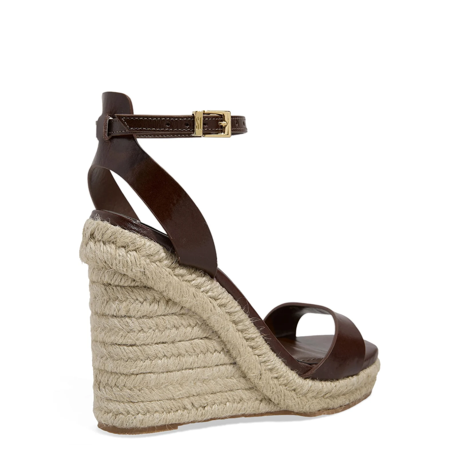 Sandália Espadrille Couro Marrom Dark Anabela - vista 3 de 4