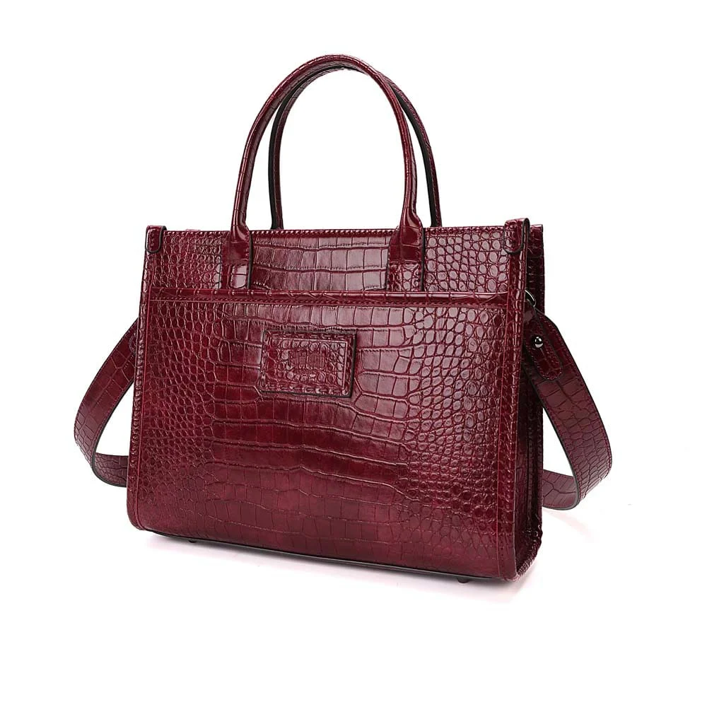 Bolsa Tote Média Croco Roxo Berry Alça Transversal - vista 4 de 8