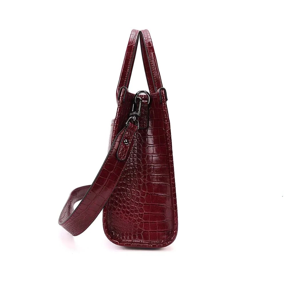 Bolsa Tote Média Croco Roxo Berry Alça Transversal - vista 5 de 8