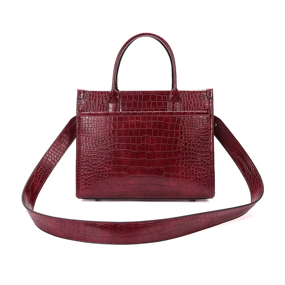 Bolsa Tote Média Croco Roxo Berry Alça Transversal - vista 6 de 8