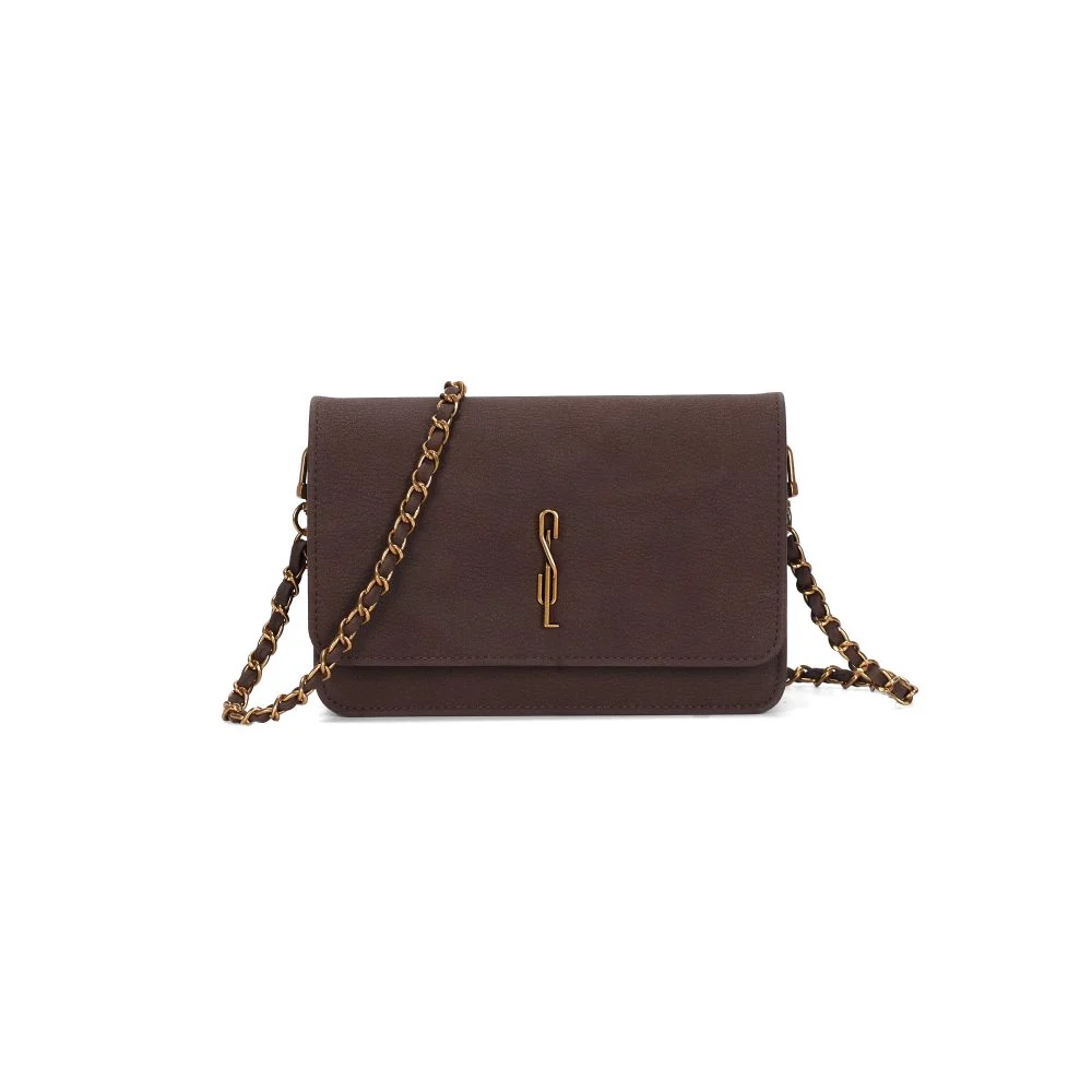 Bolsa Flap Pequena Nobuck Marrom Dark Alça Corrente - vista 1 de 3