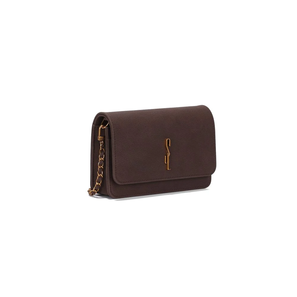 Bolsa Flap Pequena Nobuck Marrom Dark Alça Corrente - vista 2 de 3