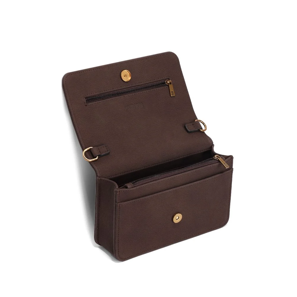 Bolsa Flap Pequena Nobuck Marrom Dark Alça Corrente - vista 3 de 3