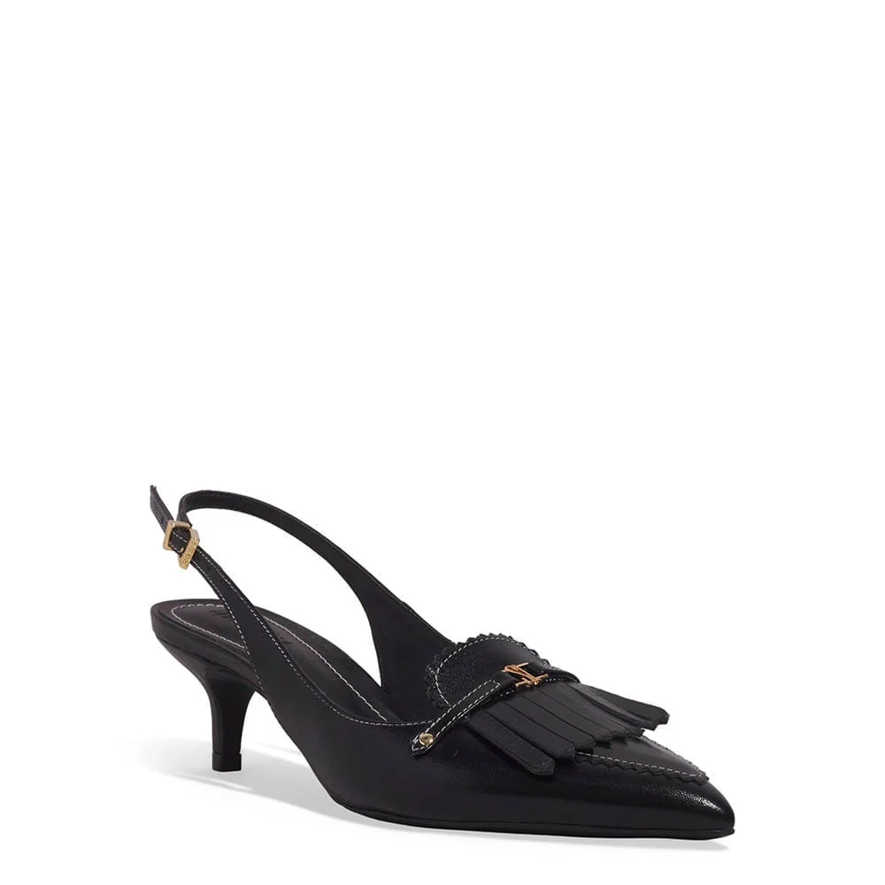 Scarpin Slingback Couro Confort Preto - vista 2 de 5