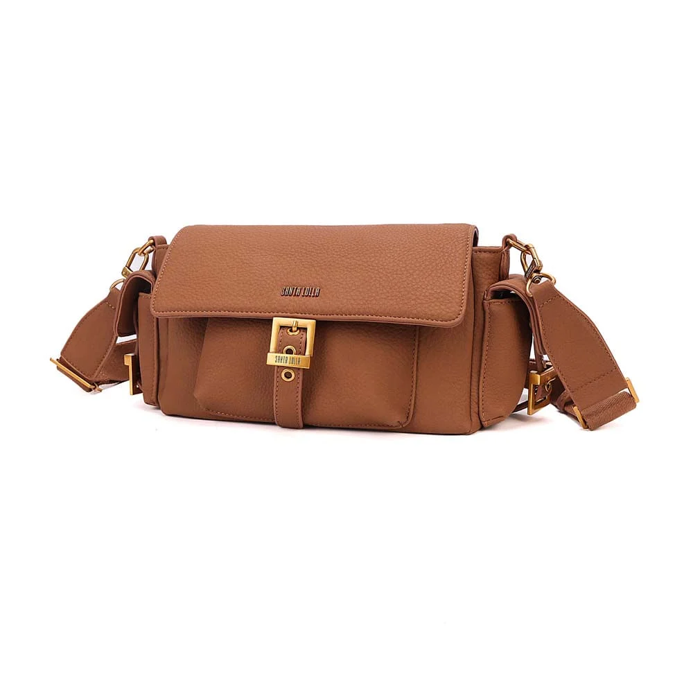 Bolsa Nobuck Média Marrom Safari Fivela Transversal - vista 2 de 6