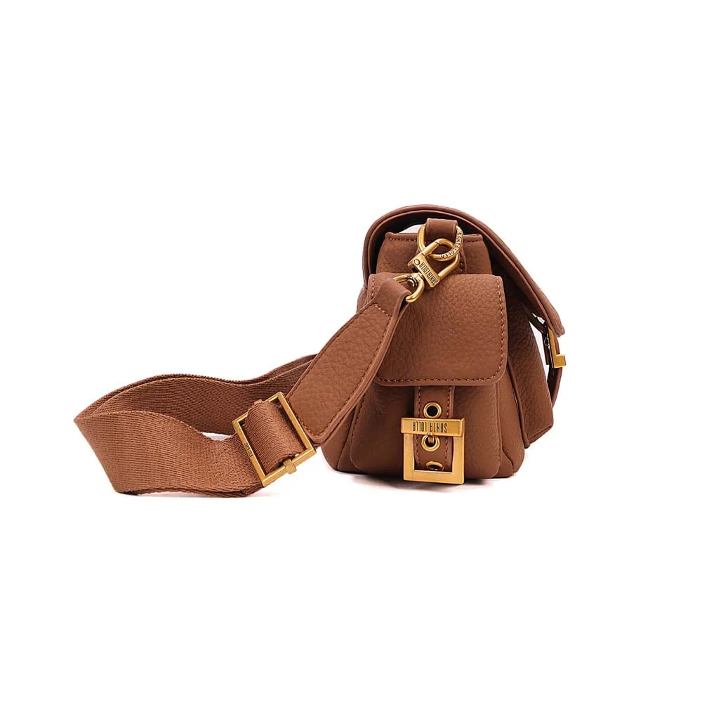 Bolsa Nobuck Média Marrom Safari Fivela Transversal - vista 3 de 6