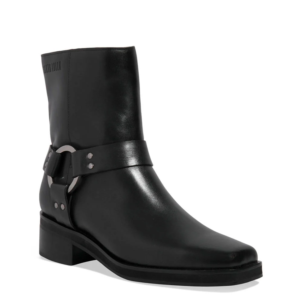 Bota Couro Preta Cano Médio Metal - vista 2 de 3