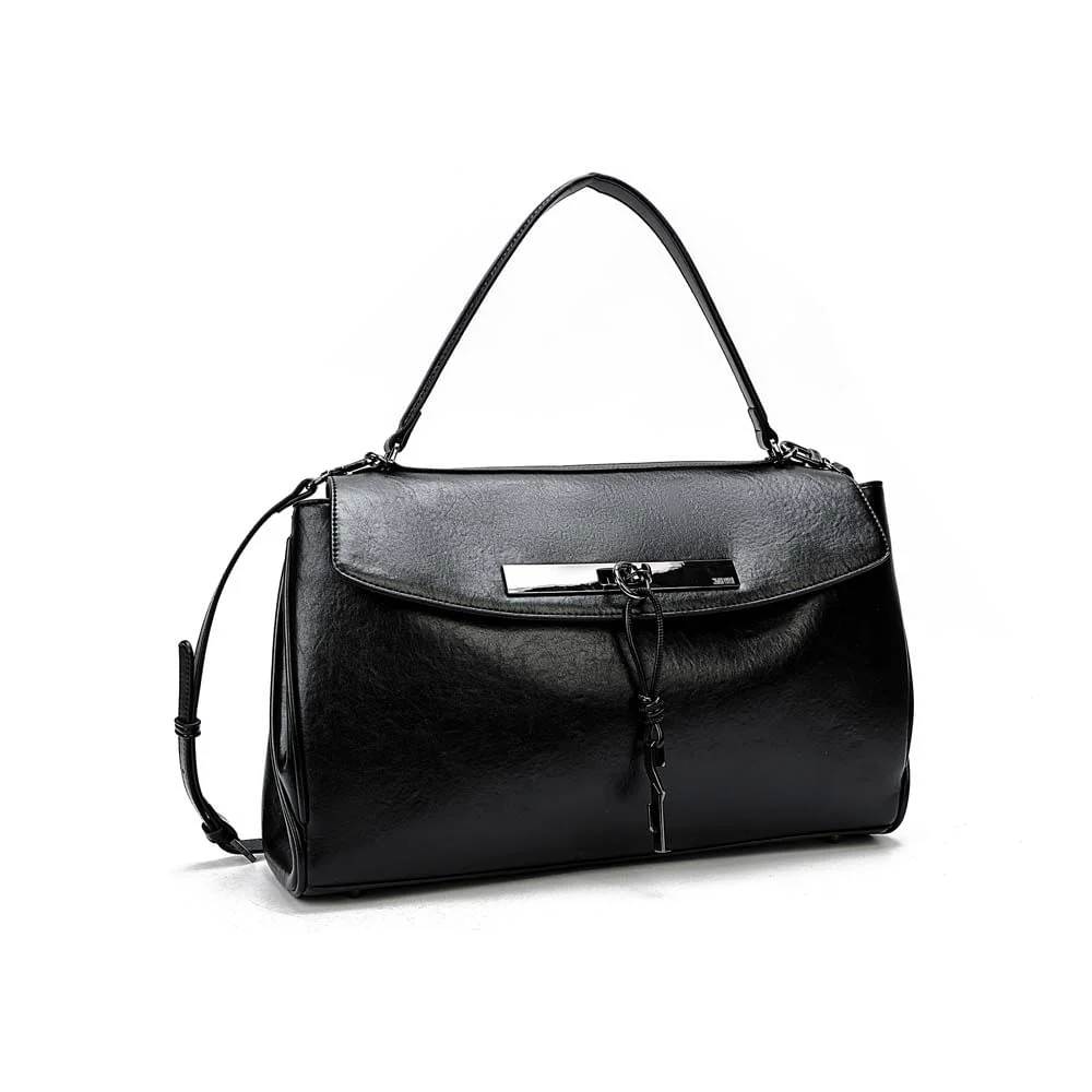 Bolsa Quadrada Rústico Liso Preto Alça Dupla - vista 2 de 7