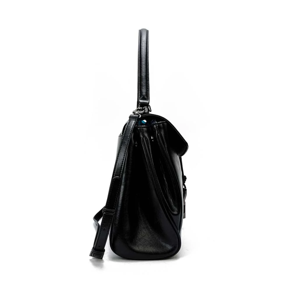 Bolsa Quadrada Rústico Liso Preto Alça Dupla - vista 4 de 7