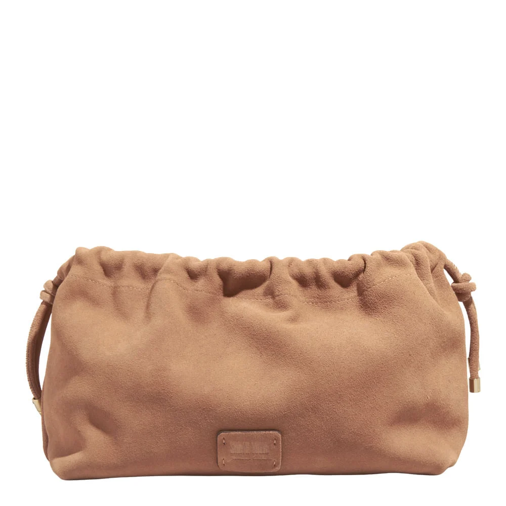 Bolsa Pequena Couro Camurça Marrom Safari Alça Transversal - vista 3 de 5