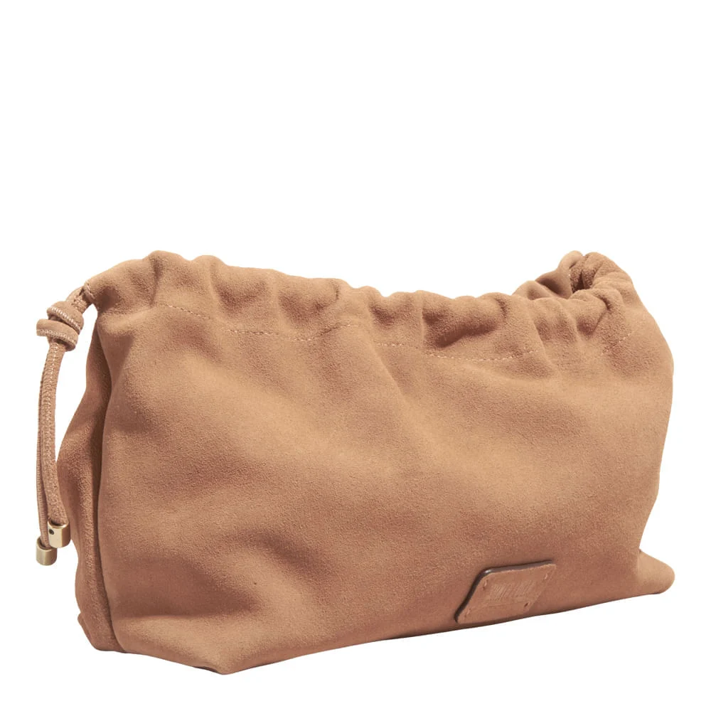 Bolsa Pequena Couro Camurça Marrom Safari Alça Transversal - vista 4 de 5