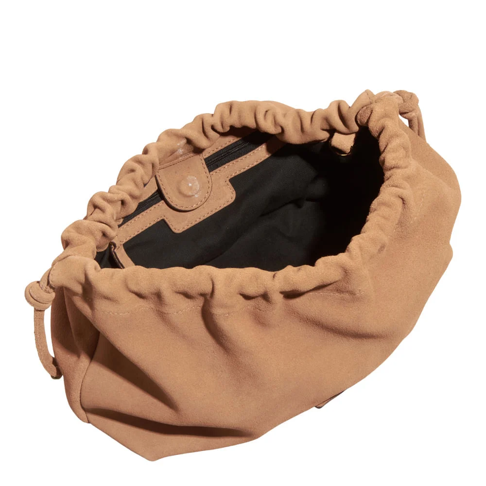 Bolsa Pequena Couro Camurça Marrom Safari Alça Transversal - vista 5 de 5