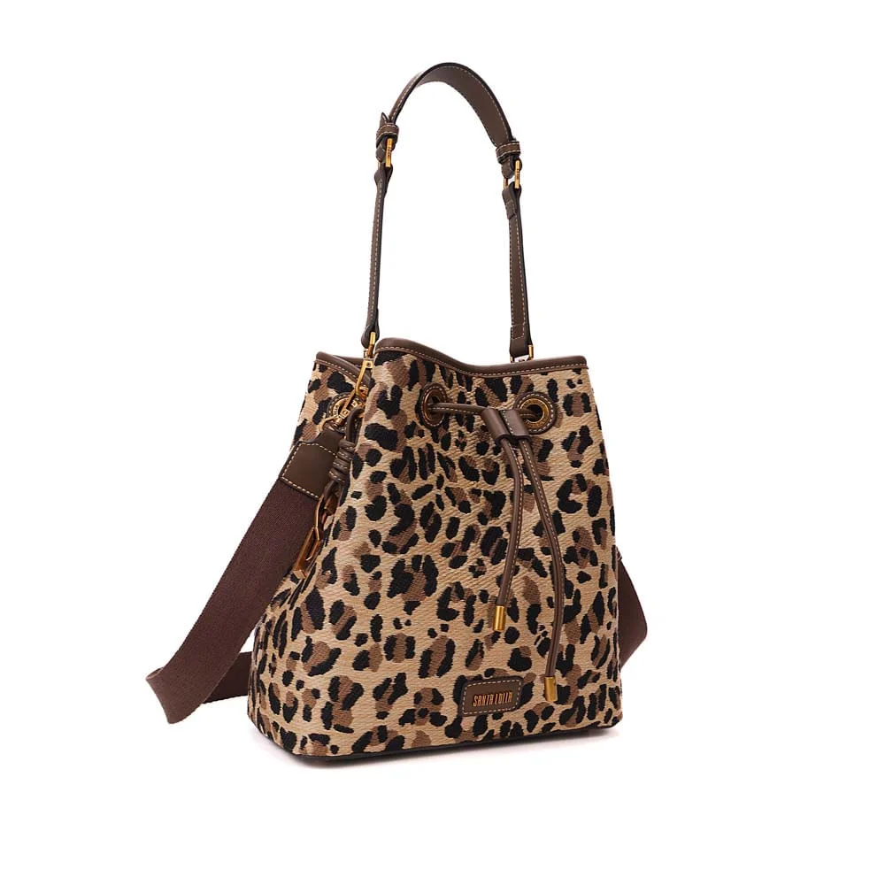 Bolsa Bucket Palha Tramado Animal Print Onça - vista 2 de 7
