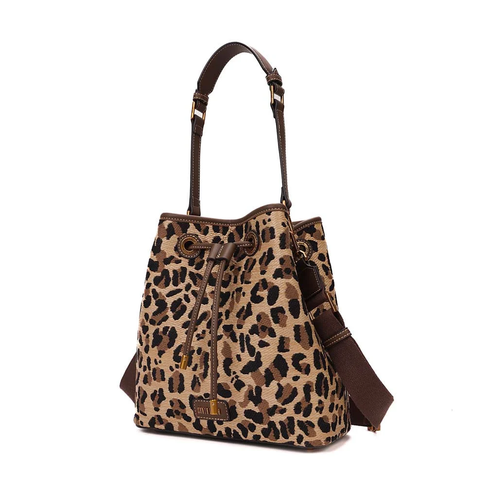 Bolsa Bucket Palha Tramado Animal Print Onça - vista 3 de 7