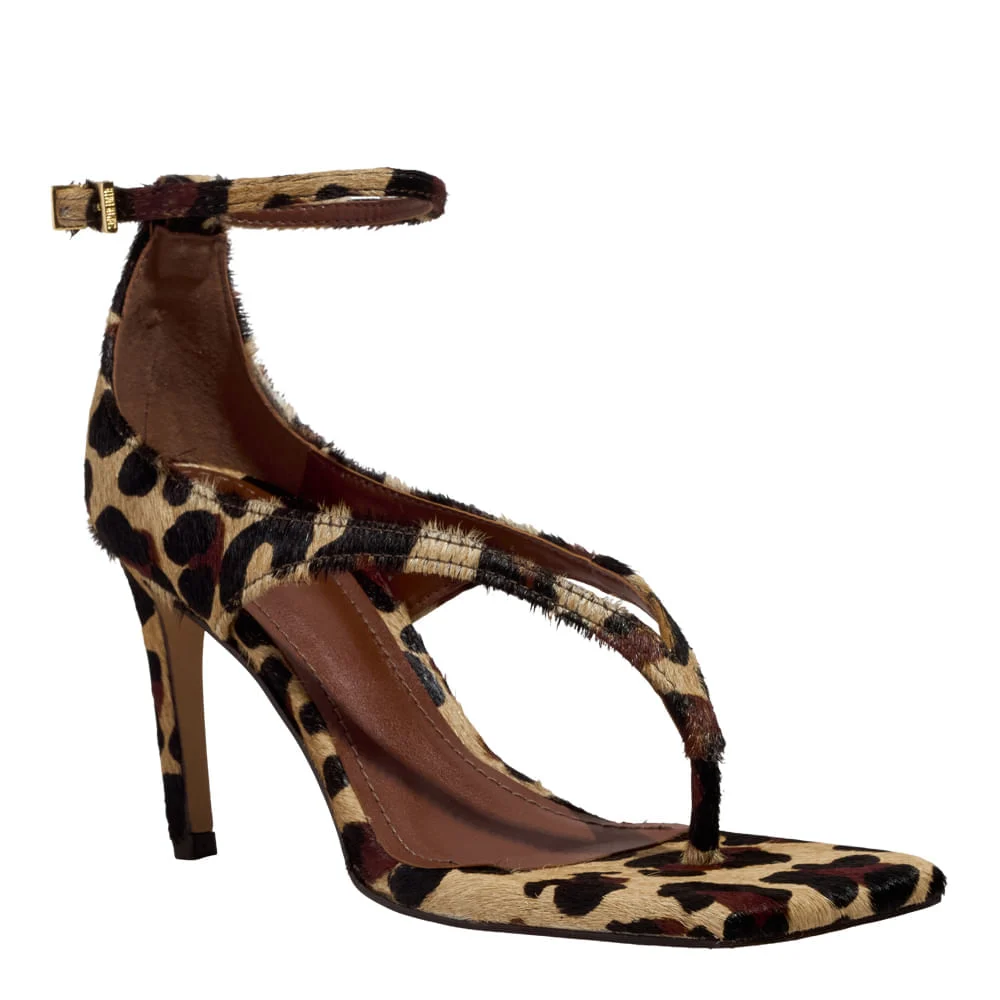 Sandália de Dedo Couro Pelo Estampa Animal Print Onça Salto Alto Fino - vista 2 de 4
