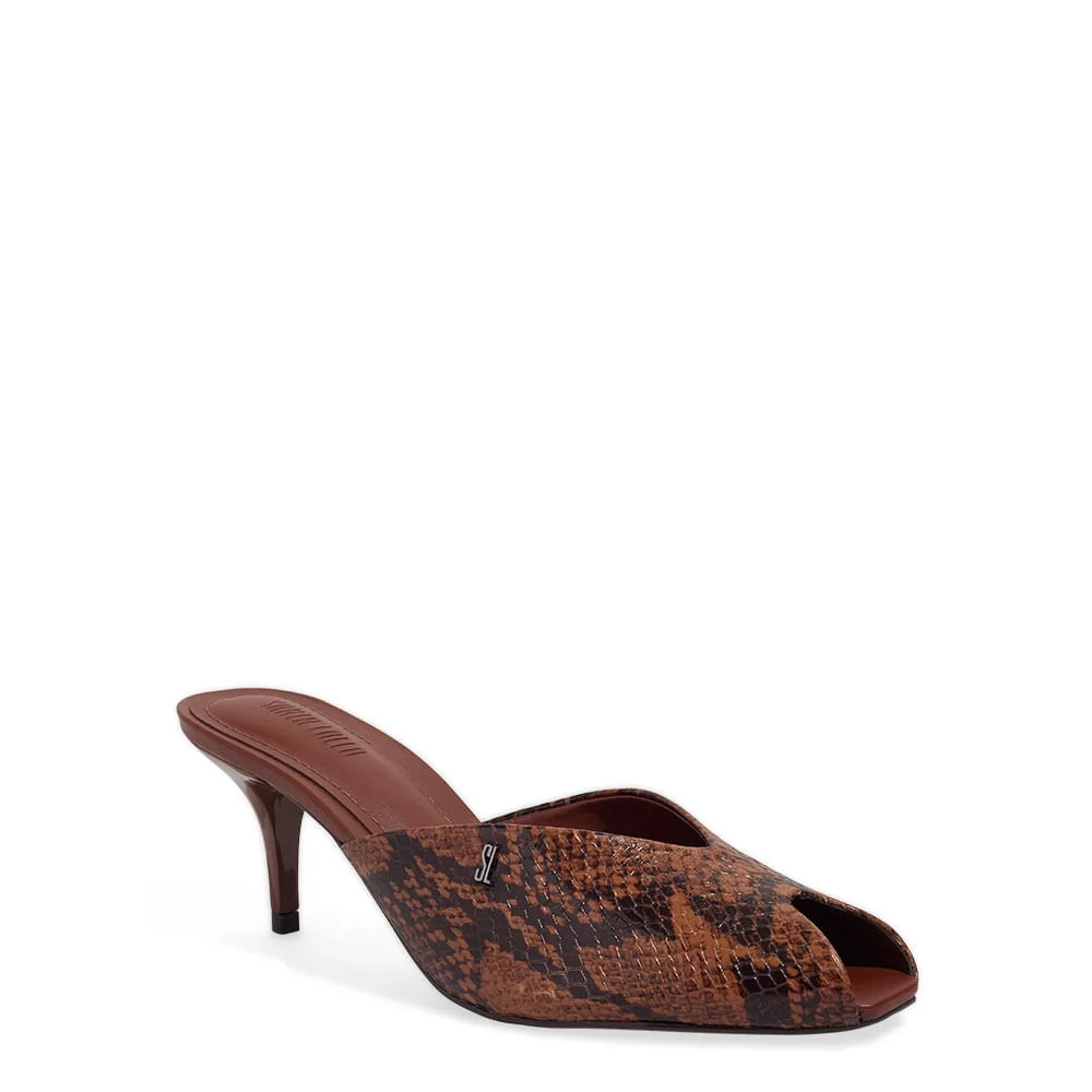 Mule Bico Quadrado Salto Fino Animal Print Cobra - vista 2 de 3