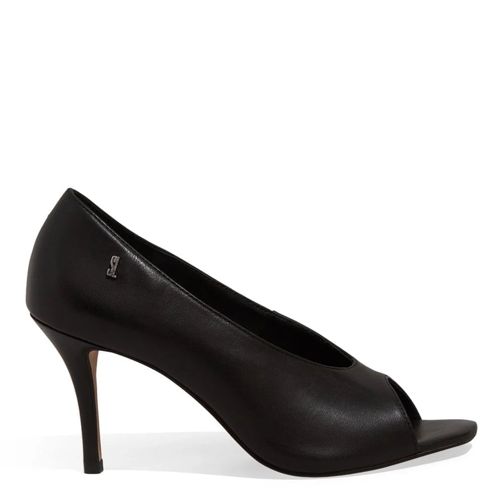 Peep Toe Couro Salto Médio Fino Preto - vista 3 de 5