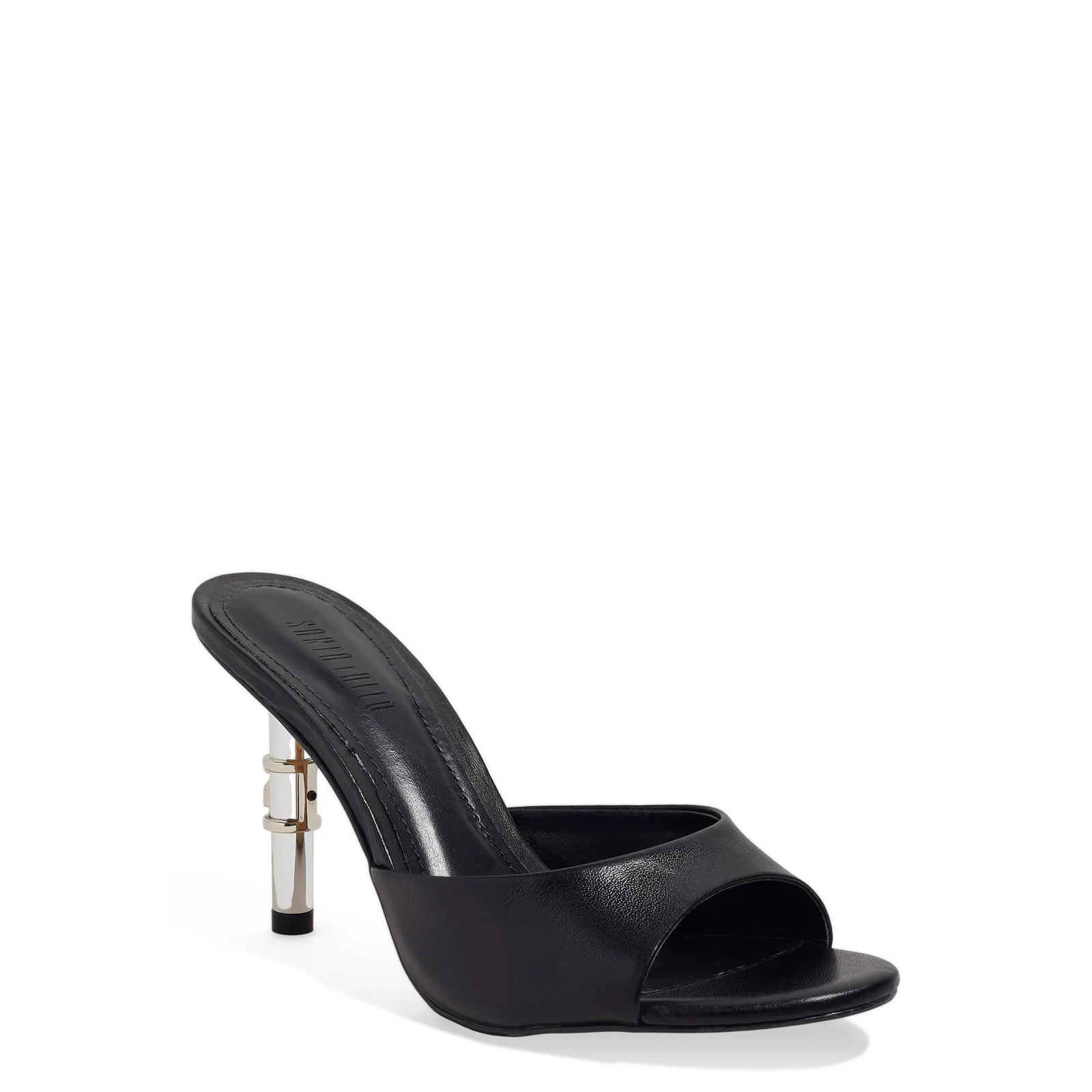 Mule Couro Confort Preto Salto Fino Metal - vista 2 de 5