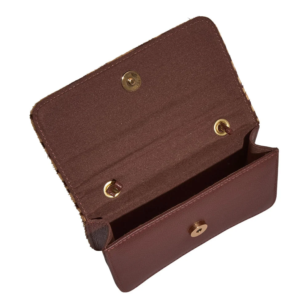 Bolsa Pequena Couro Estampa Pelo Zebra Marrom Brown Alça Transversal - vista 4 de 4