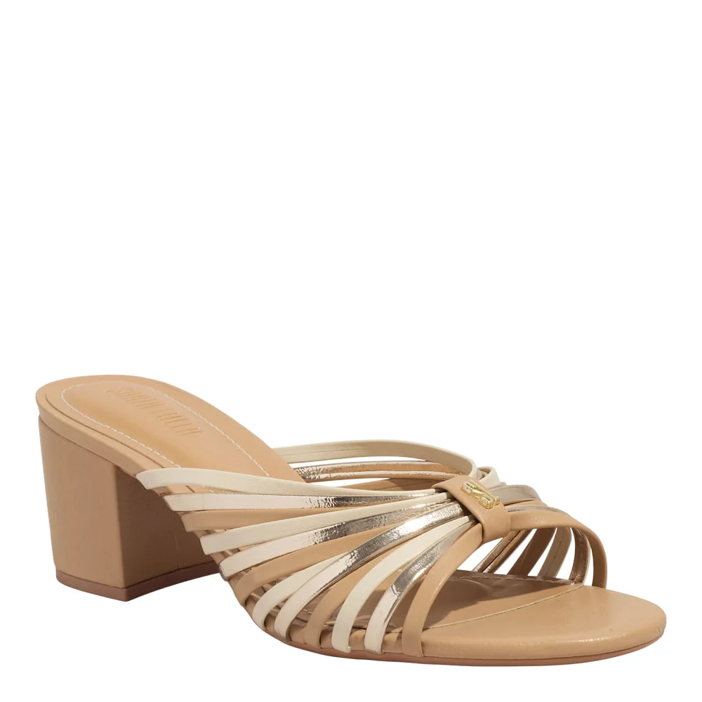 Mule Napa Soft Bege Palha Salto Bloco - vista 2 de 3