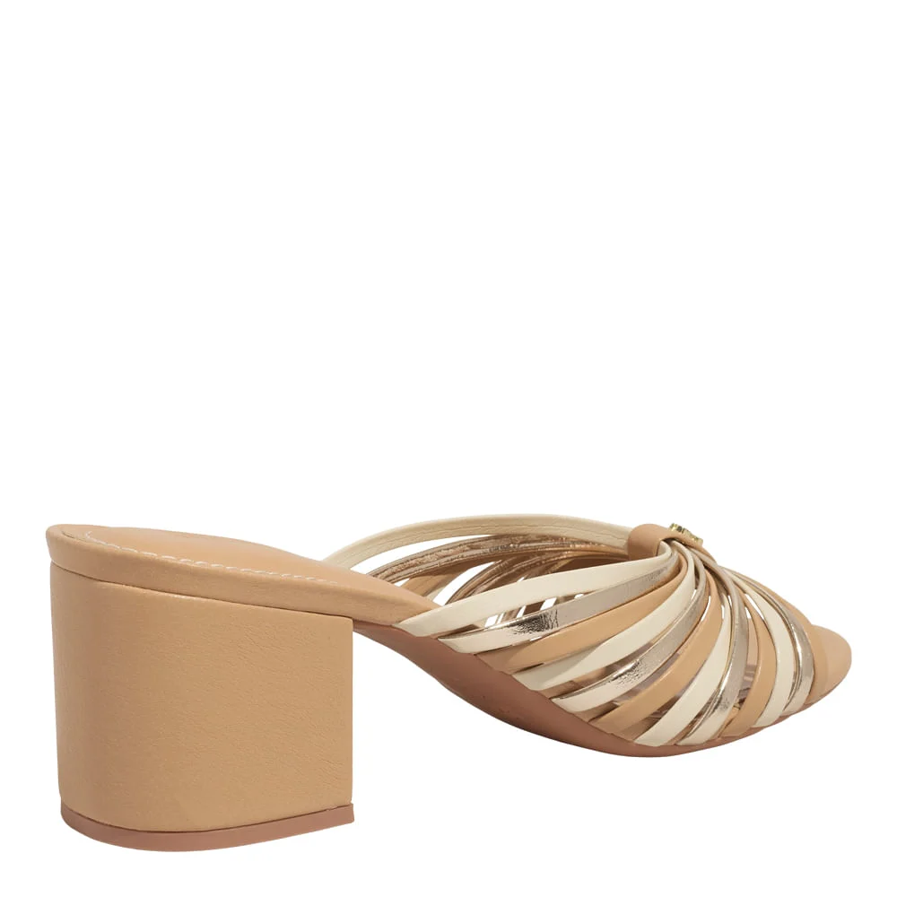Mule Napa Soft Bege Palha Salto Bloco - vista 3 de 3