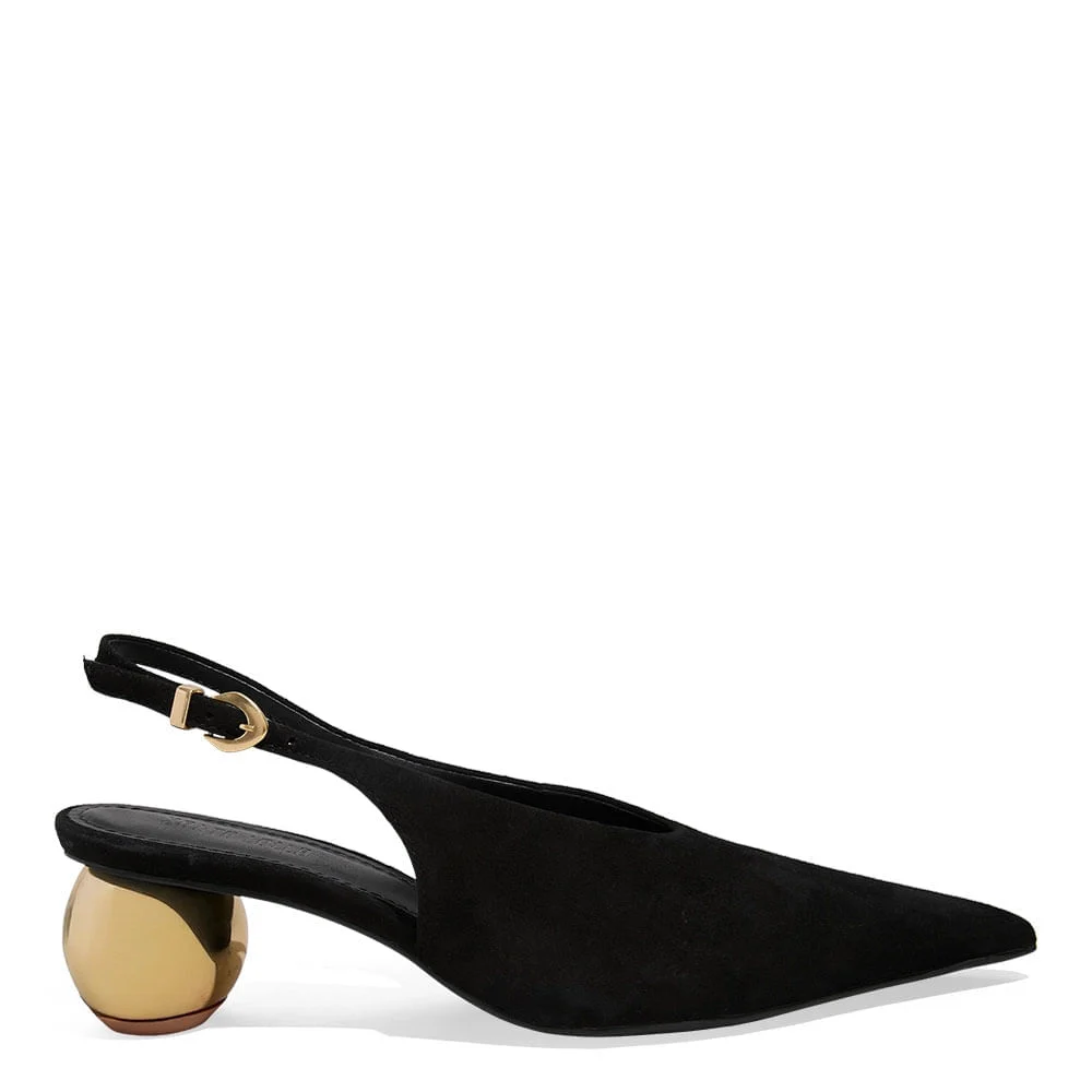 Scarpin Slingback Couro Camurça Salto Esfera Preto - vista 2 de 5