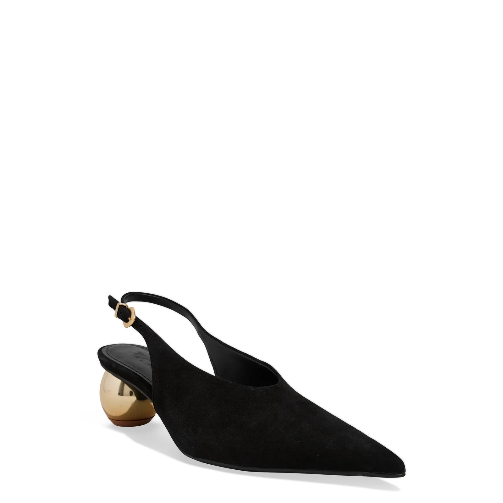Scarpin Slingback Couro Camurça Salto Esfera Preto - vista 3 de 5