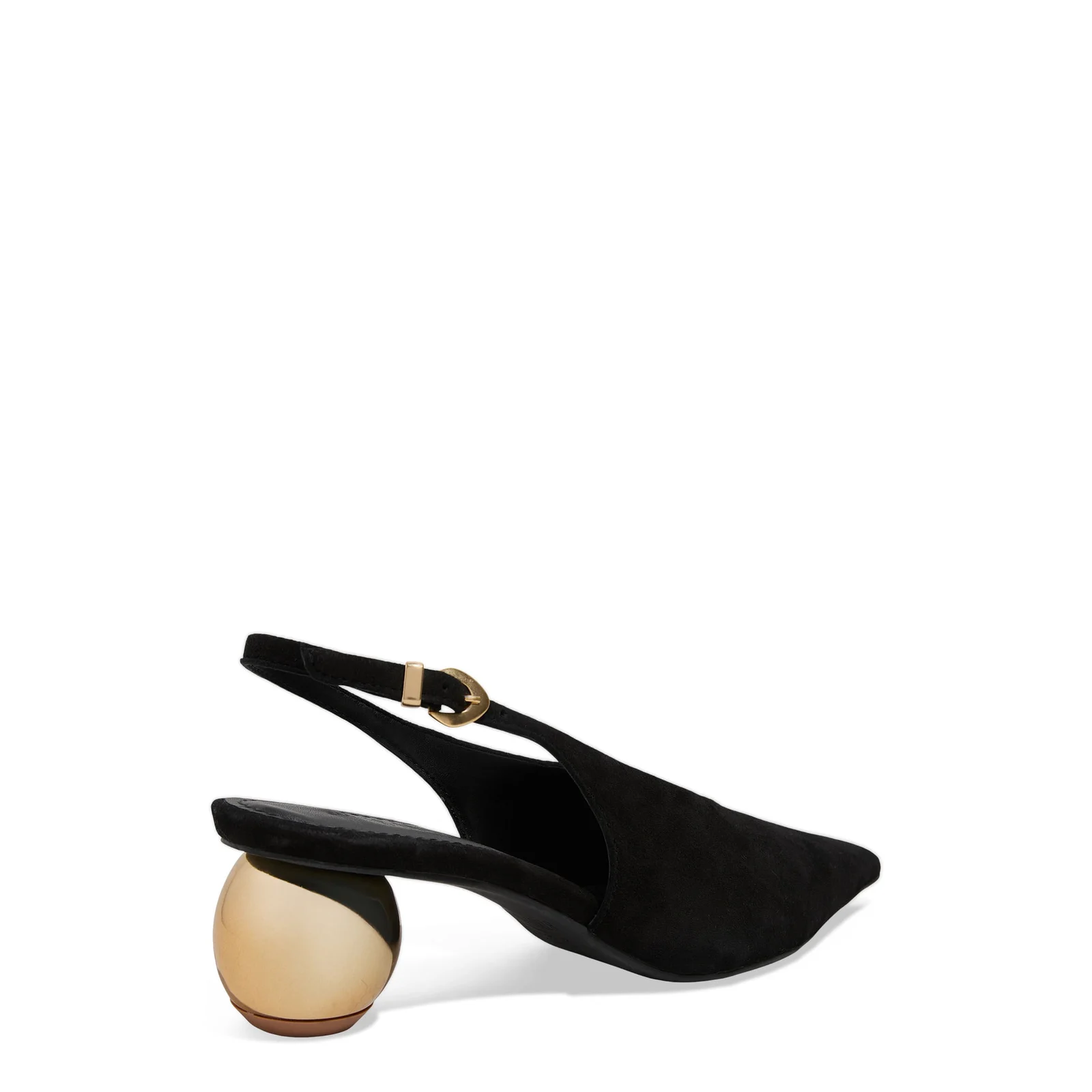 Scarpin Slingback Couro Camurça Salto Esfera Preto - vista 4 de 5