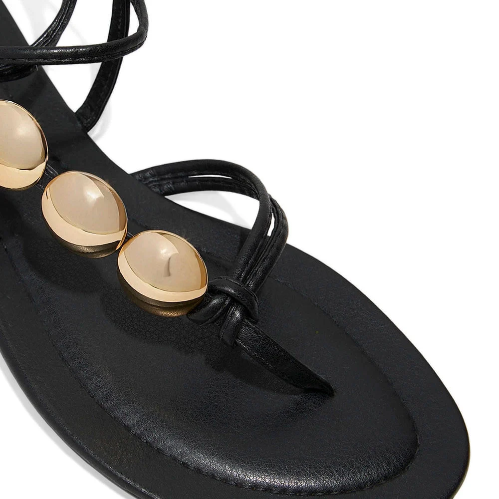 Rasteira Amarração Tachas Napa Soft Preto - vista 5 de 6