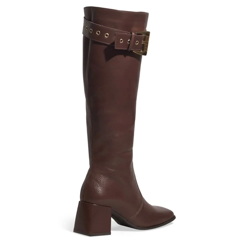 Bota Montaria Couro Cano Alto Marrom Dark Fivela - vista 3 de 3