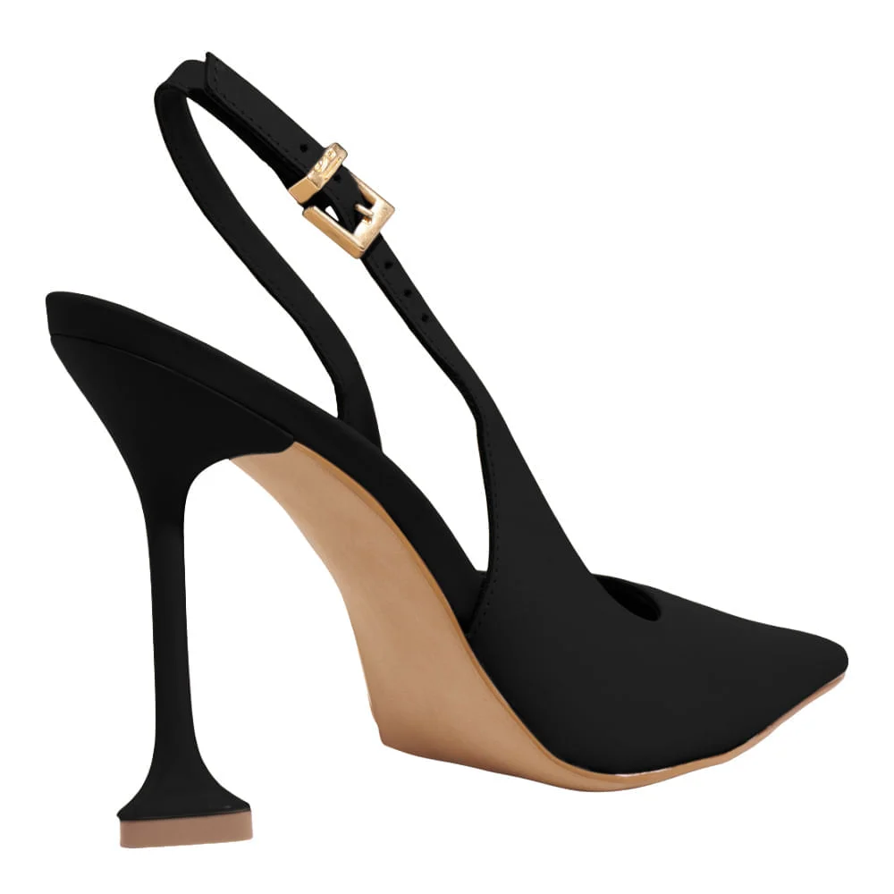 Scarpin Slingback Couro Salto Alto Taça Preto - vista 3 de 3