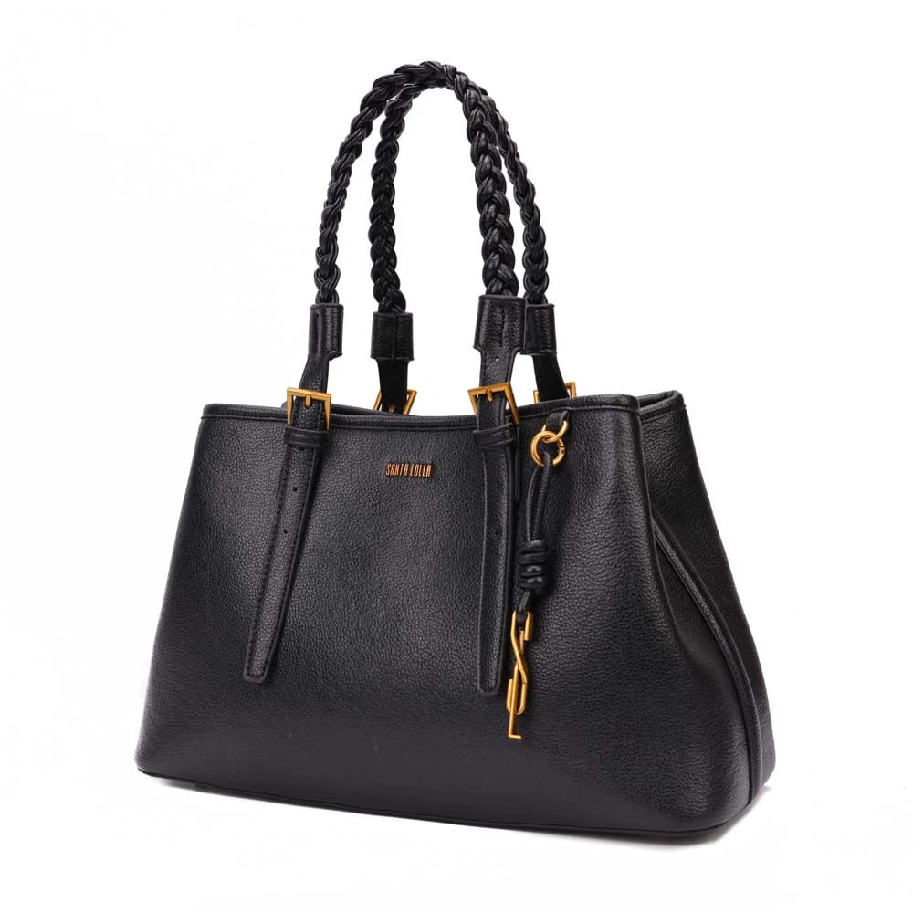 Bolsa Grande Floater Preto Alça Trançada - vista 3 de 7