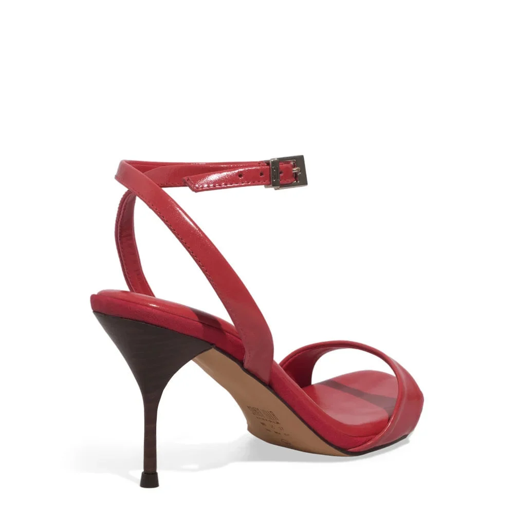 Sandália Couro Acolchoada Salto Fino Vermelho - vista 3 de 3