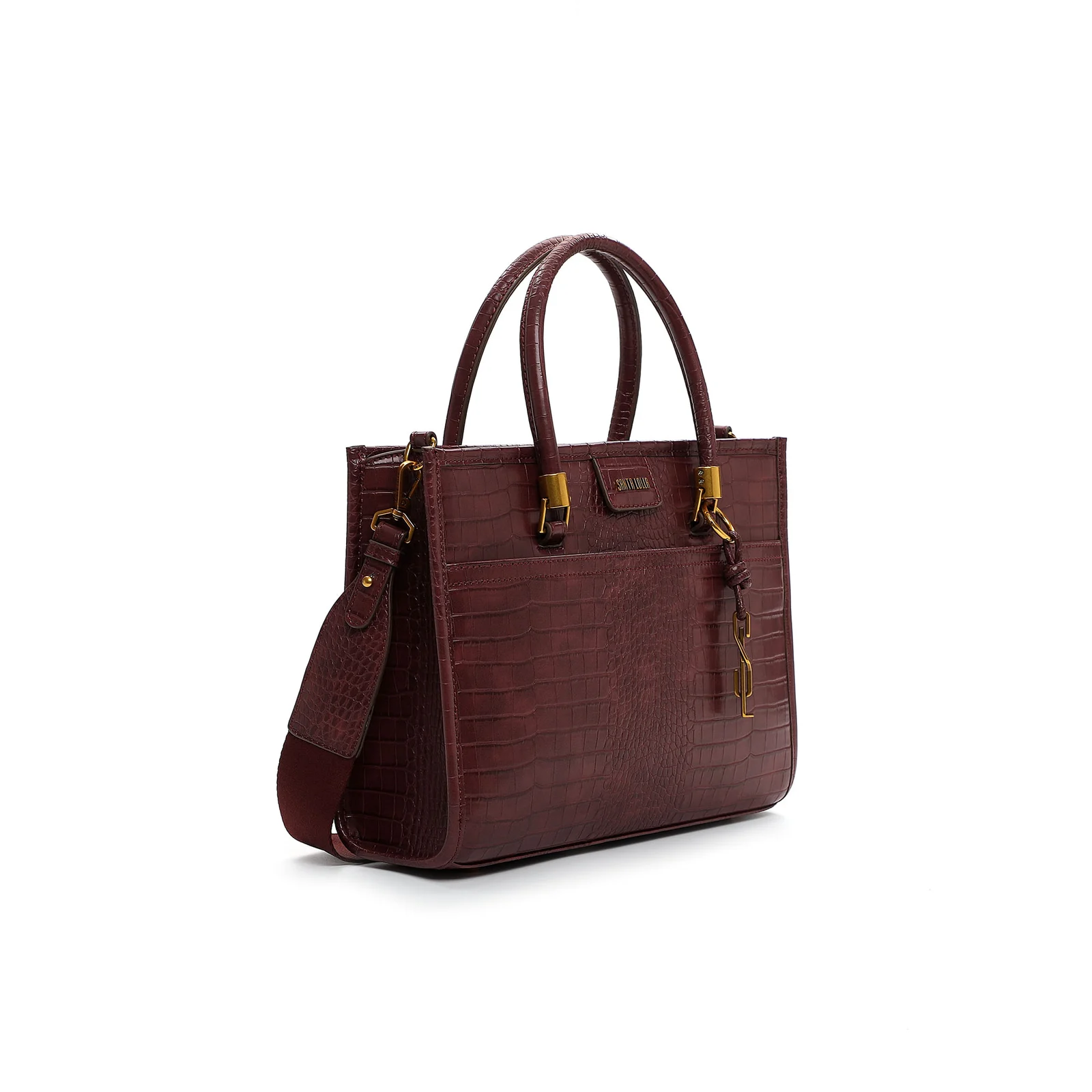 Bolsa Grande Quadrada Croco Roxo Berry Transversal - vista 2 de 5