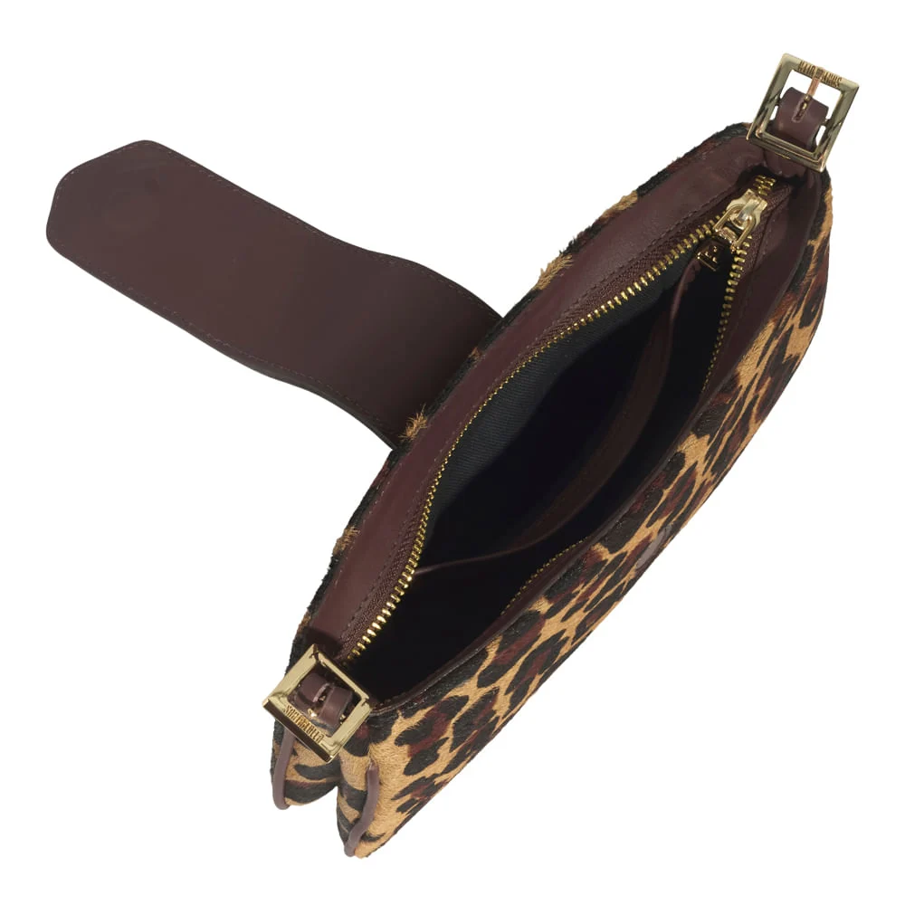 Bolsa Pequena Couro Pelo Estampa Animal Print Onça Alça de Ombro - vista 3 de 3