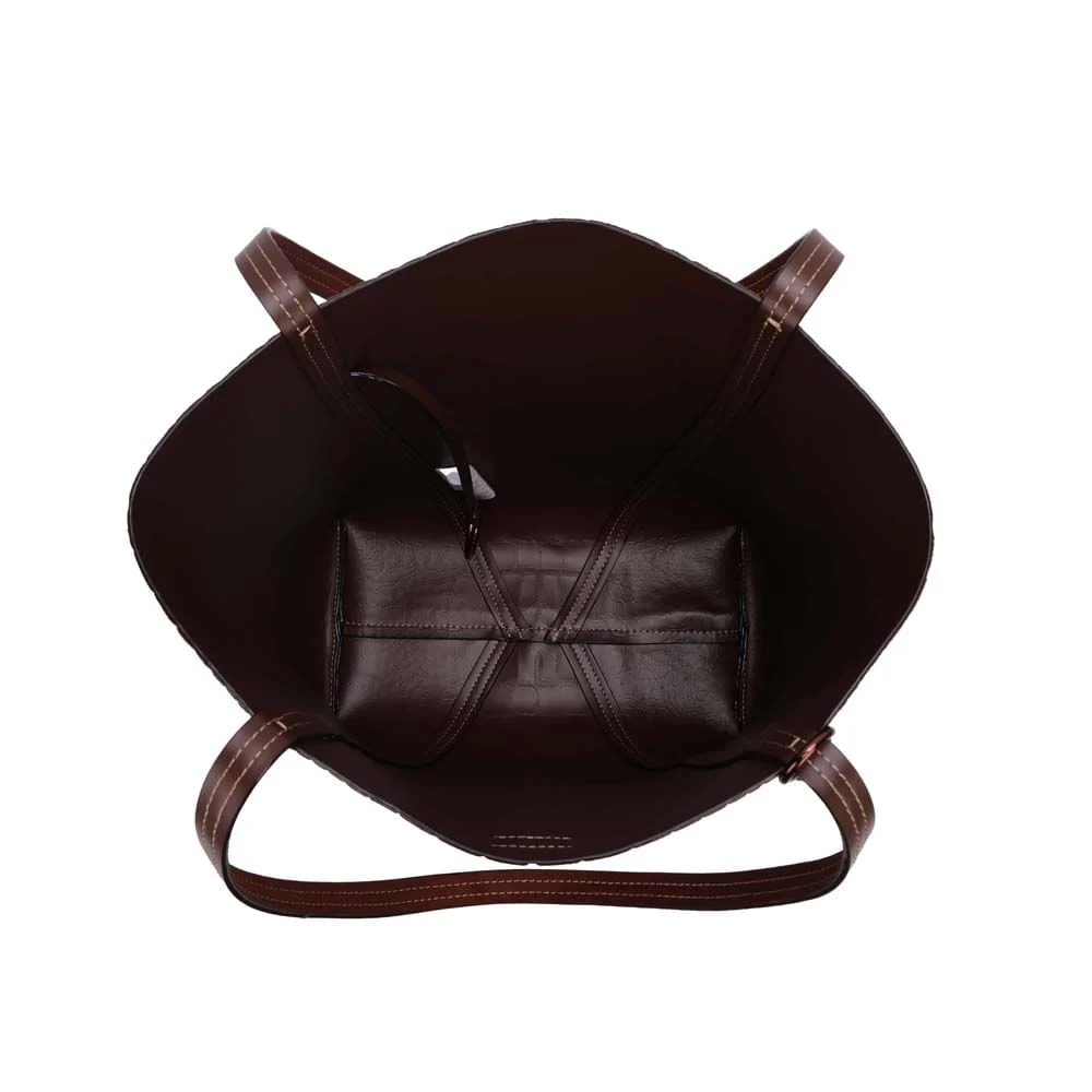 Bolsa Tote Média Croco Nobuck Marrom Dark Alça Longa - vista 7 de 7