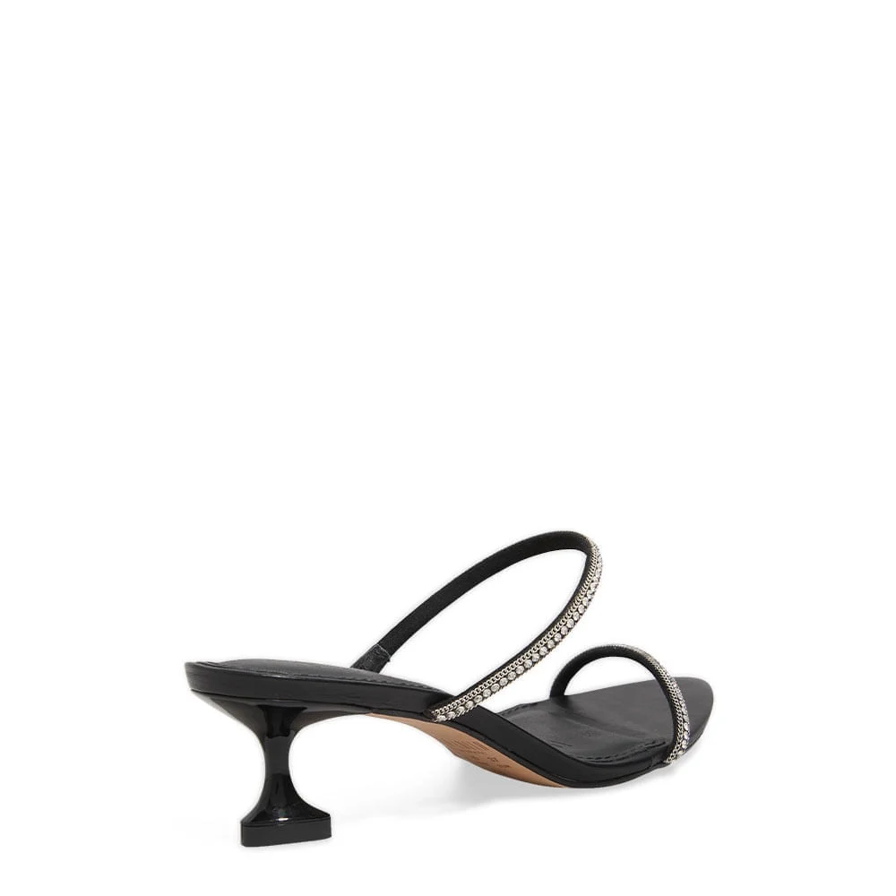 Mule Couro Pelica Soft Brilho Strass Salto Taça Preto - vista 3 de 5