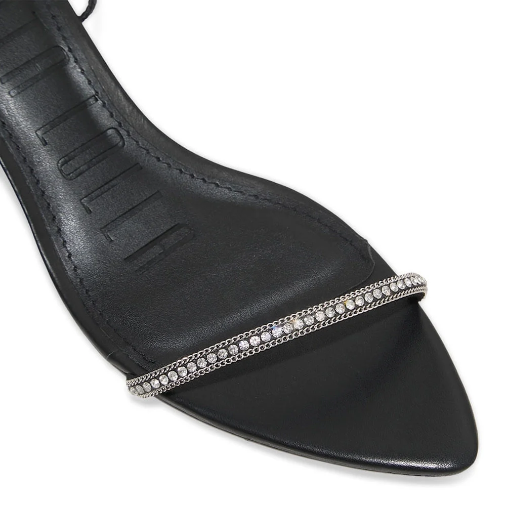 Mule Couro Pelica Soft Brilho Strass Salto Taça Preto - vista 4 de 5