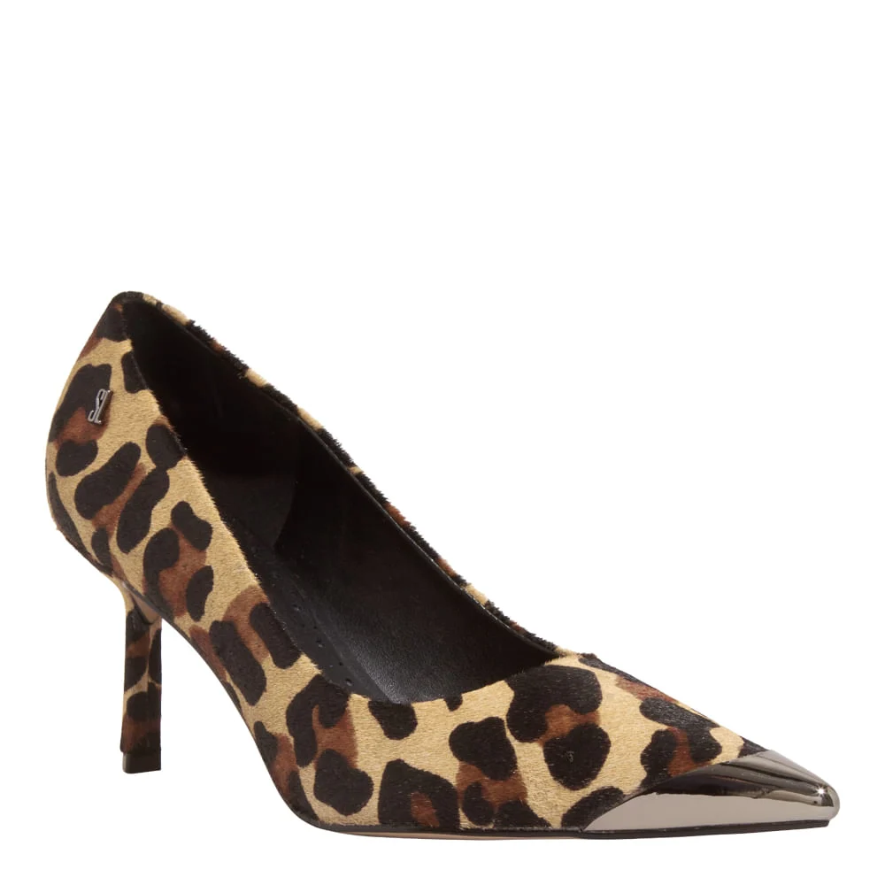 Scarpin Couro Pelo Estampa Animal Print Onça Bico Fino Metal - vista 2 de 4