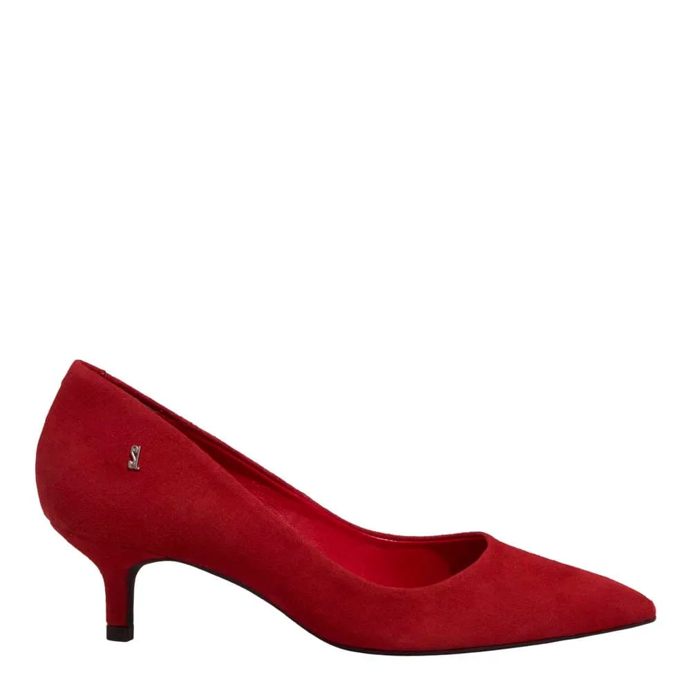 Scarpin Couro Nobuck Vermelho Salto Baixo - vista 1 de 3