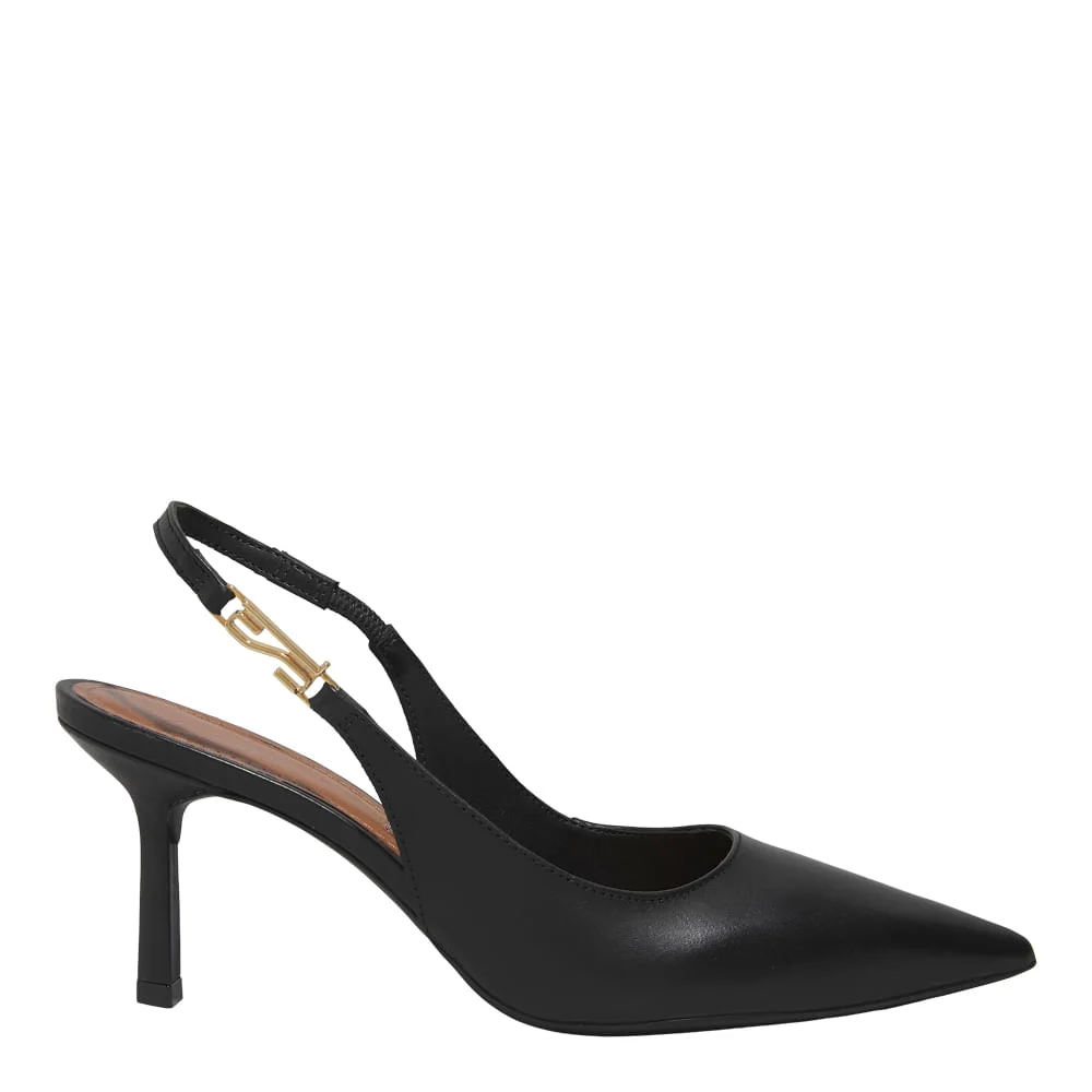 Scarpin Slingback Couro Pelica Soft Preto Salto Fino - vista 1 de 3