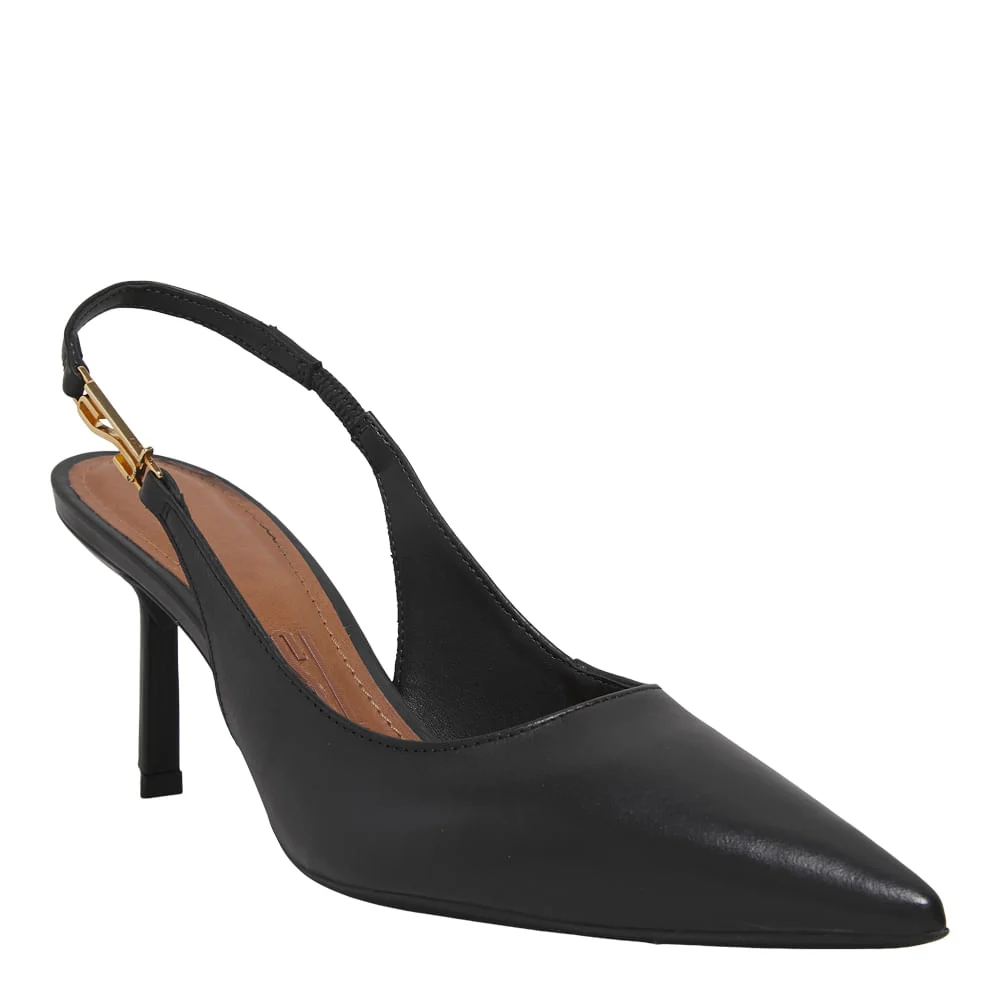 Scarpin Slingback Couro Pelica Soft Preto Salto Fino - vista 2 de 3