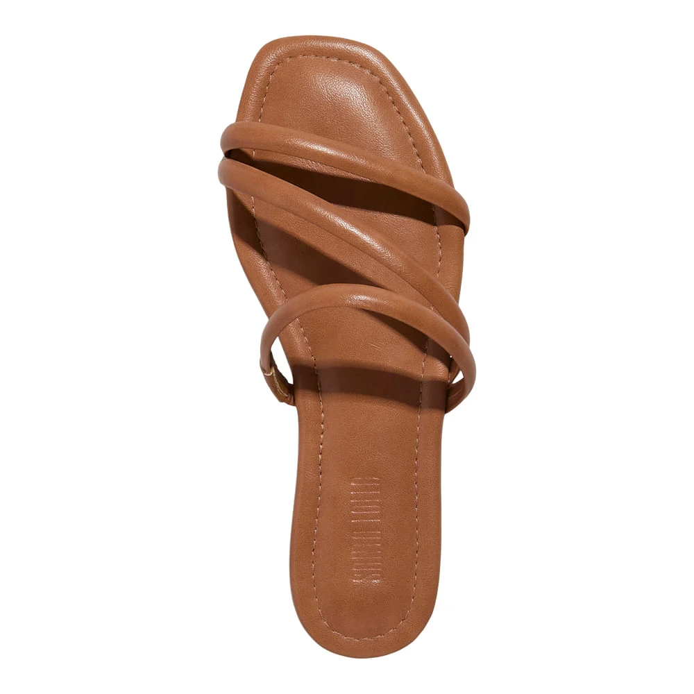 Rasteira Napa Toquio Marrom Camel Bico Quadrado - vista 4 de 5