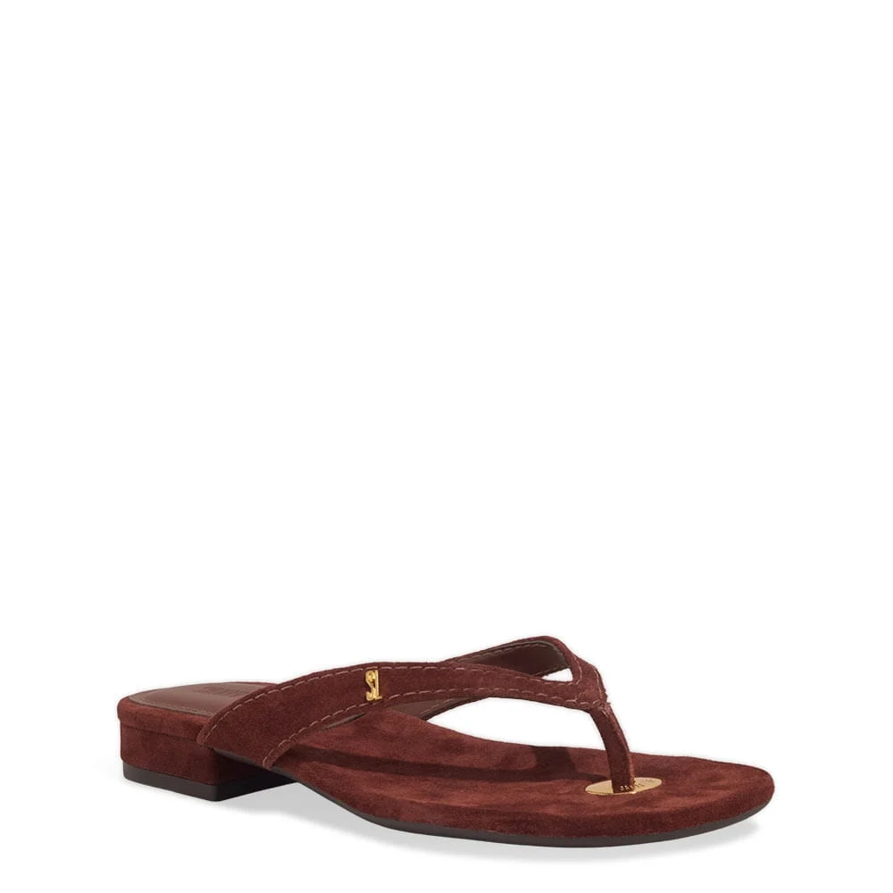 Rasteira Thong Couro Camurça Marrom Terracota - vista 2 de 4