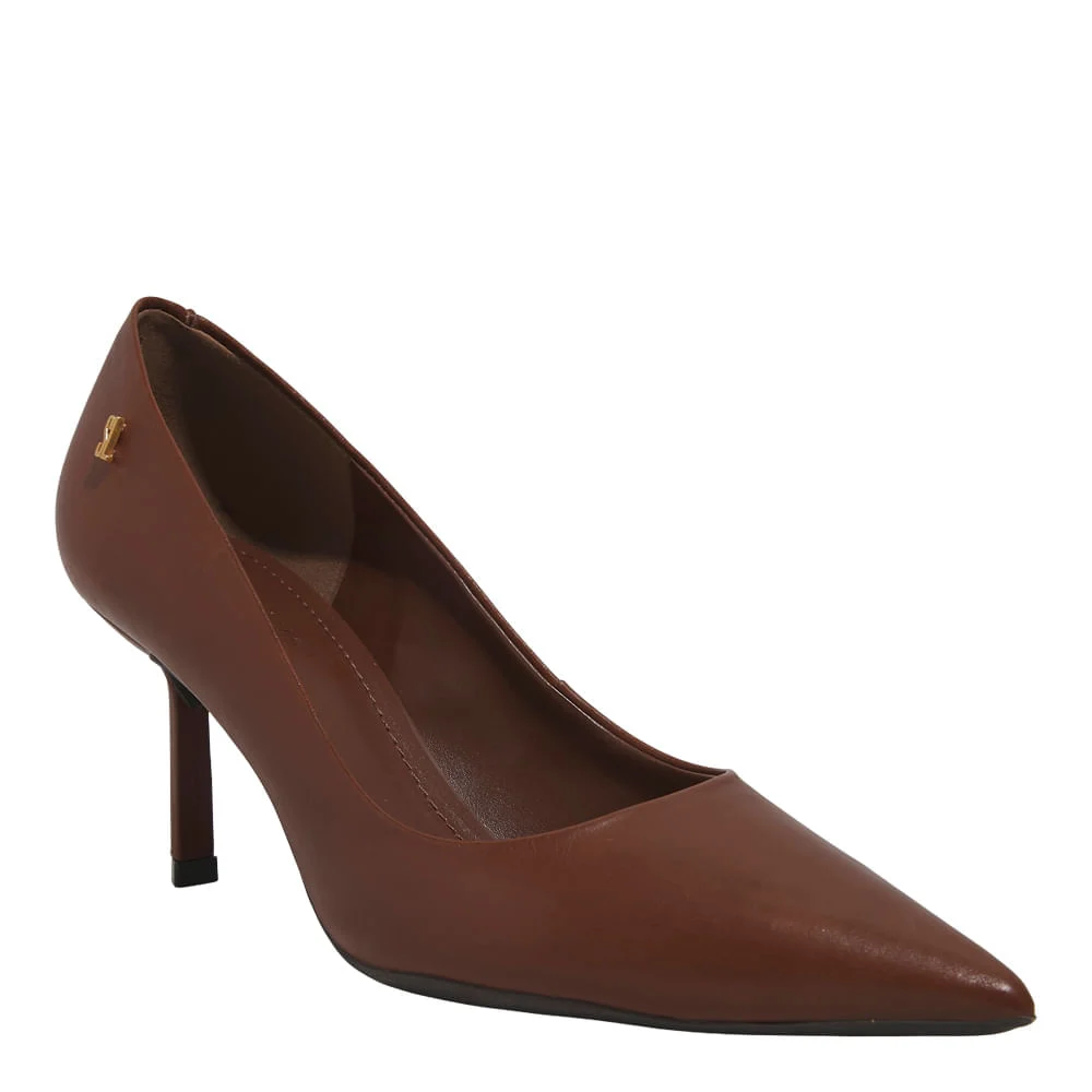 Scarpin Couro Pelica Soft Marrom Terracota Bico Fino - vista 2 de 3