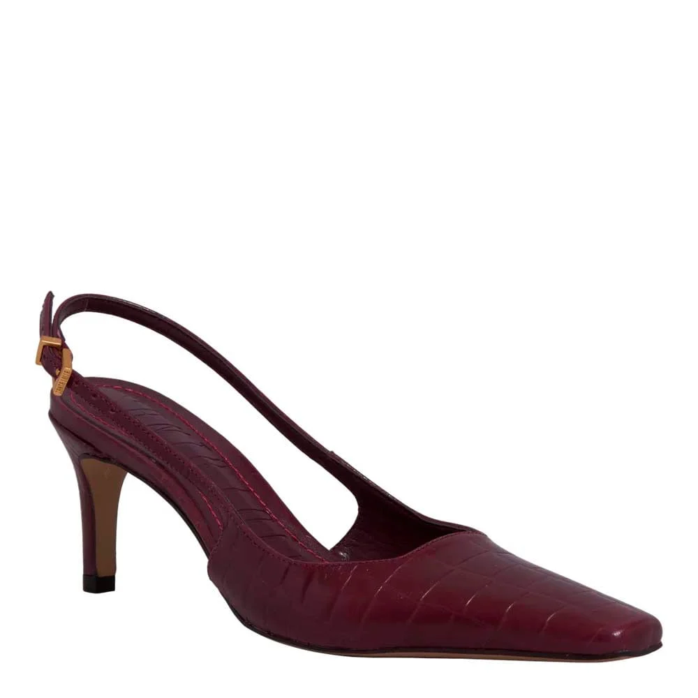 Scarpin Slingback Croco Bico Quadrado Roxo - vista 2 de 3