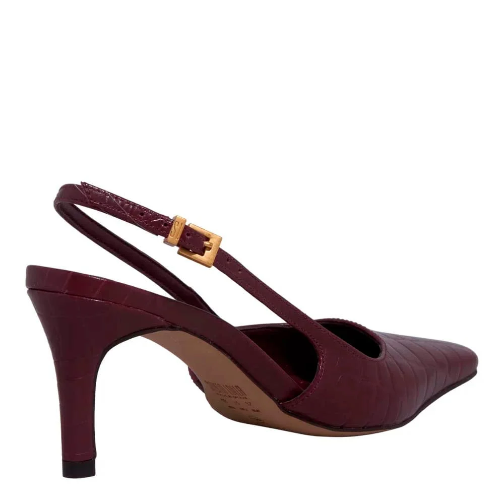 Scarpin Slingback Croco Bico Quadrado Roxo - vista 3 de 3